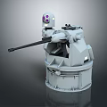 Detailed Mechanical Robot Turret with Purple Eyes Long Barrel and Structure