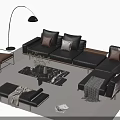 Modern Black Leather Sofa And Coffee Table Set With Floor Lamp Accent Chair And Ottoman