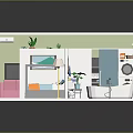 Modern 3D Room Interior Design With Living Room Bedroom Colorful Walls And Furniture