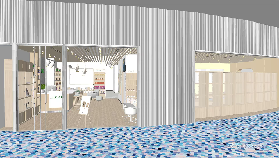 Modern Mall Store Front With Glass Doors And Bright Interior Display Area 3d model 