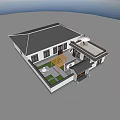 Traditional Chinese Detached Villa With Black Tiled Roof Courtyard Lawn And Pergola