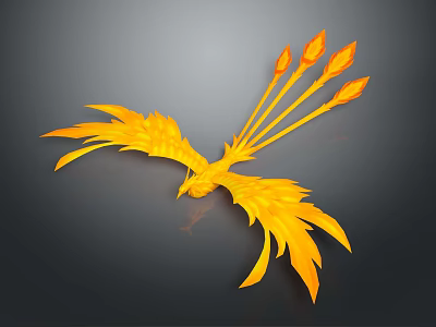 Golden Phoenix with Spread Wings and Flame Like Tail Feathers Against Dark Background 3d model