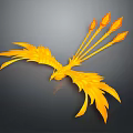 Golden Phoenix with Spread Wings and Flame Like Tail Feathers Against Dark Background