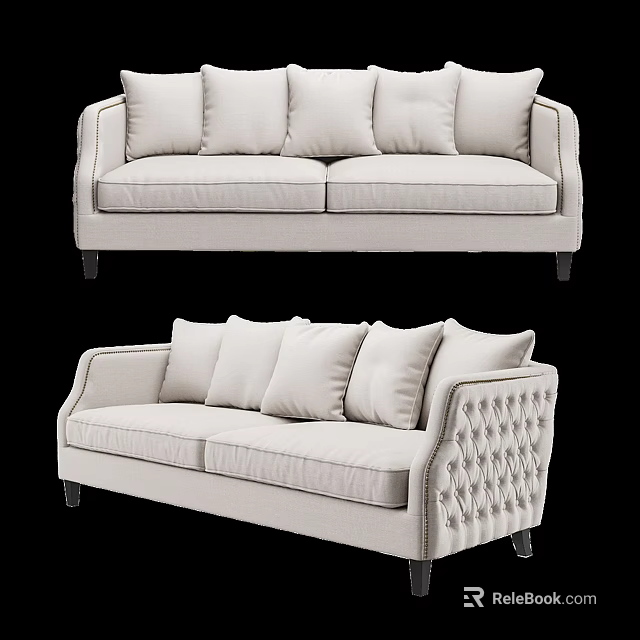 Light Colored Fabric Sofa With Multiple Cushions Elegant Armrests And Modern Design Details 3d model