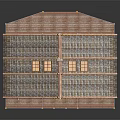 Wooden Log Cabin Building With Log Structure Solar Panel Roof And Front Porch With Railings
