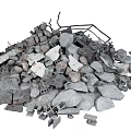 Pile of Stones and Wood Debris with Scrap Materials on White Background