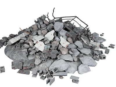 Pile of Stones and Wood Debris with Scrap Materials on White Background 3d model