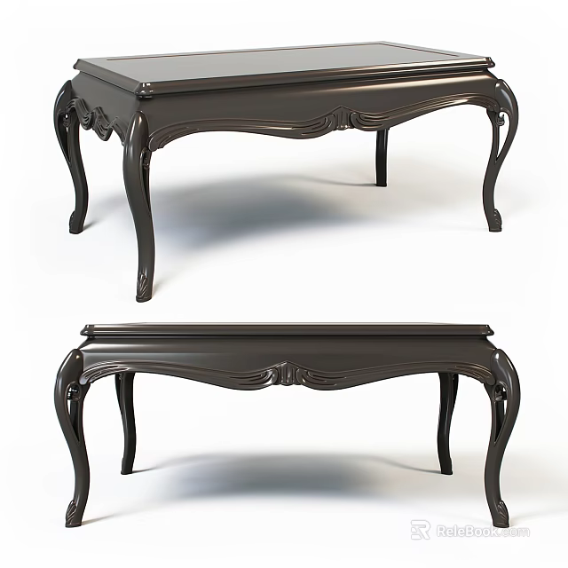 Elegant Dark Wood Dining Table With Ornate Carved Legs Design 3d model 