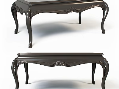 Elegant Dark Wood Dining Table With Ornate Carved Legs Design 3d model