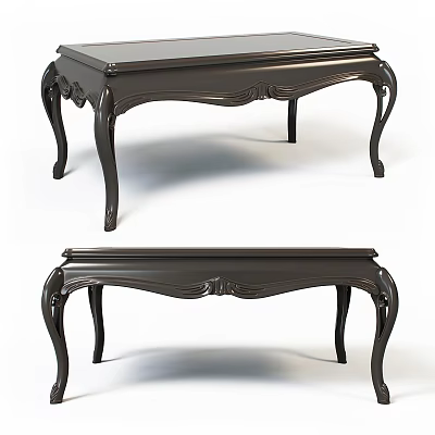 Elegant Dark Wood Dining Table With Ornate Carved Legs Design 3d model