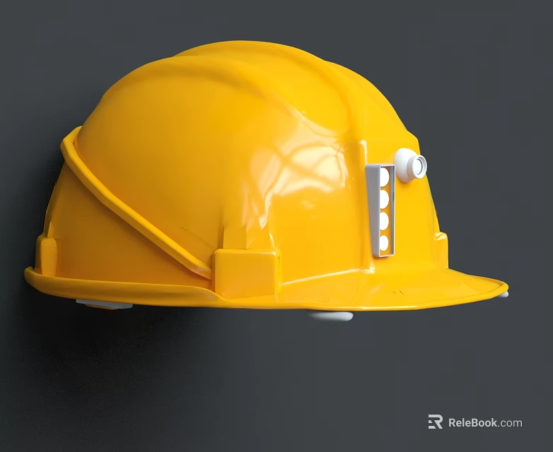 High Quality Yellow Safety Helmet With Front Light And Adjustable Straps 3d model