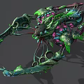 Fantasy Biomechanical Creature With Green Purple Pink Glowing Accents And Complex Limbs