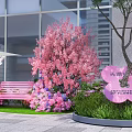 Shenzhen 2026 Modern Glass Building Photo Check In Spot With Pink Blossoms And Bench
