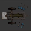 Rusty Cannon Barrel On Wheel Mounted Frame With Blue Components And Bolts 3d model