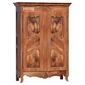 Traditional Wooden Decorative Cabinet With Carved Details Wood Grain And Double Doors