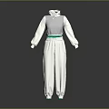 White Hooded Tracksuit With Green Waistband And Casual Sport Design