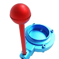 Blue Base Mechanical Component With Red Rod And Spherical Handle 3d model