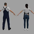 Two People Wearing Cater Aprons Female In Black Apron Ripped Jeans And Male Blue Overalls