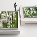 Professional Commercial Architectural Models Featuring Urban Buildings Green Spaces And Person Standing Nearby