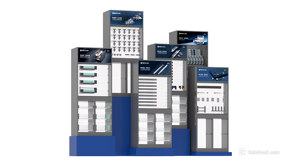 Mall Counter with Modern Display Shelves and Organized Product Arrangement 3d model 