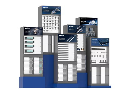 Mall Counter with Modern Display Shelves and Organized Product Arrangement 3d model