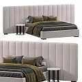 Double Bed With Tufted Light Gray Headboard Brown Pillows And Side Table 3d model