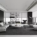Modern Living Room Interior With Grey Sofa Round Coffee Table Bookshelf And Floor Lamp