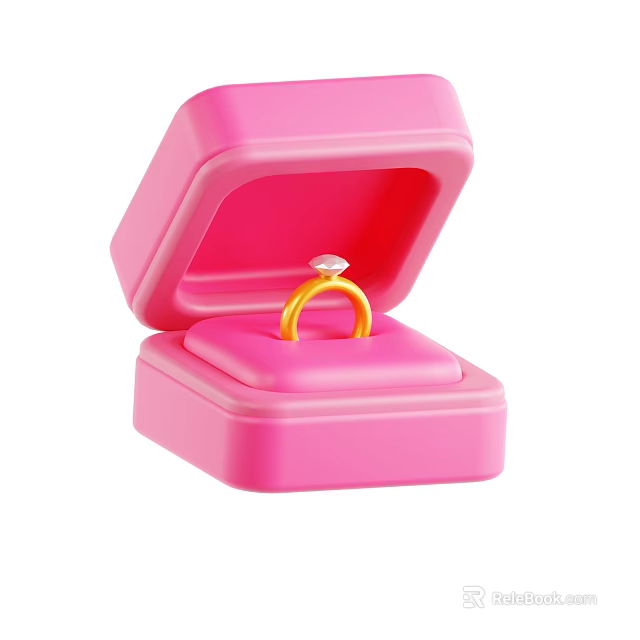 Jewelry Decor Set With Open Pink Box And Gold Diamond Ring 3d model 
