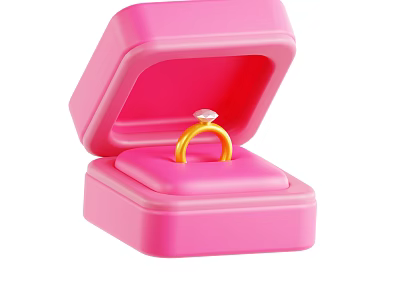 Jewelry Decor Set With Open Pink Box And Gold Diamond Ring 3d model