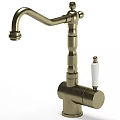 Brass Vintage Kitchen Faucet With White Handle And Elegant Classic Design Details