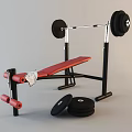 Fitness Equipment Adjustable Weight Bench With Red Cushion And Barbell Plates