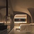 Modern SPA Sauna Interior Design With Massage Bed Bathtub Arched Structures And Soft Lighting 3d model