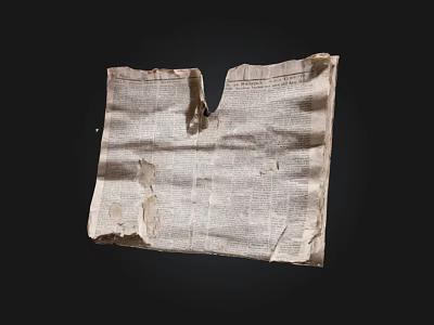 Old Torn Worn Newspaper Sheet With Frayed Edges On Black Background 3d model