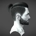 Side Profile Of Man With Short Sides Long Top Ponytail And Beard