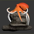 Orange and Red Octopus with White Tentacles Perched on Gray Rock Decorative Model 3d model