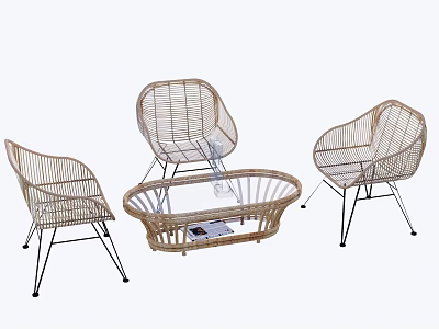 Garden Landscape Outdoor Relaxation Space With Wicker Chairs And Coffee Table 3d model