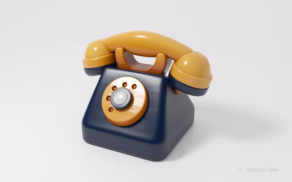 Vintage Telephone With Yellow Handset Blue Body And Dial Buttons Design 3d model 