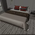 Elegant Double Bed With White Quilt Brown Throw Blanket And Geometric Pillows On Striped Rug