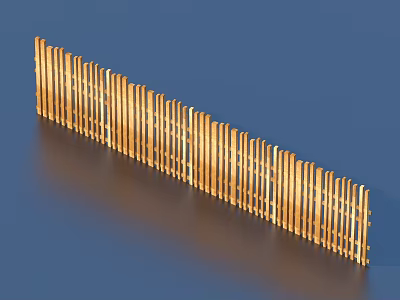 Golden Wooden Garden Fence With Vertical Slats And Curved Design For Outdoor Decor 3d model