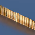 Golden Wooden Garden Fence With Vertical Slats And Curved Design For Outdoor Decor