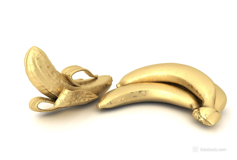 Golden Banana Decorative Ornament Set with Peeled and Unpeeled Designs for Home Decor 3d model 