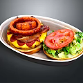 Juicy Burger with Onion Ring Bacon Cheese Tomato and Fresh Lettuce