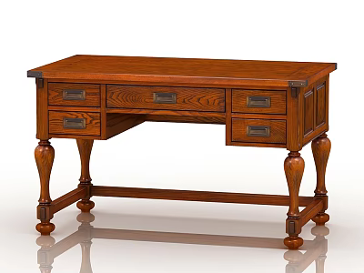 Traditional Wooden Office Desk With Multiple Drawers And Carved Legs 3d model