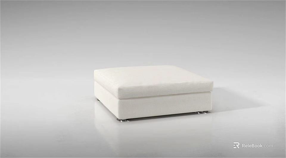 White Modern Upholstered Ottoman With Soft Cushion And Clean Design 3d model