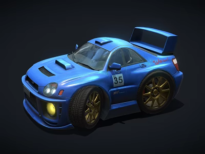 Kids Blue Toy Race Car With Number 35 And Gold Wheels 3d model