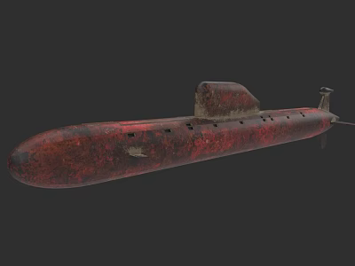 Rusted Red Military Submarine Vessel With Weathered Exterior And Command Tower 3d model