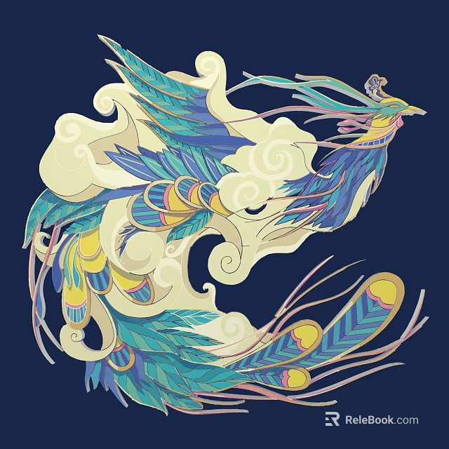 Colorful Intricate Wall Decor Featuring Phoenix And Cloud Patterns 3d model 