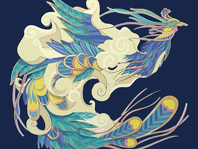 Colorful Intricate Wall Decor Featuring Phoenix And Cloud Patterns 3d model