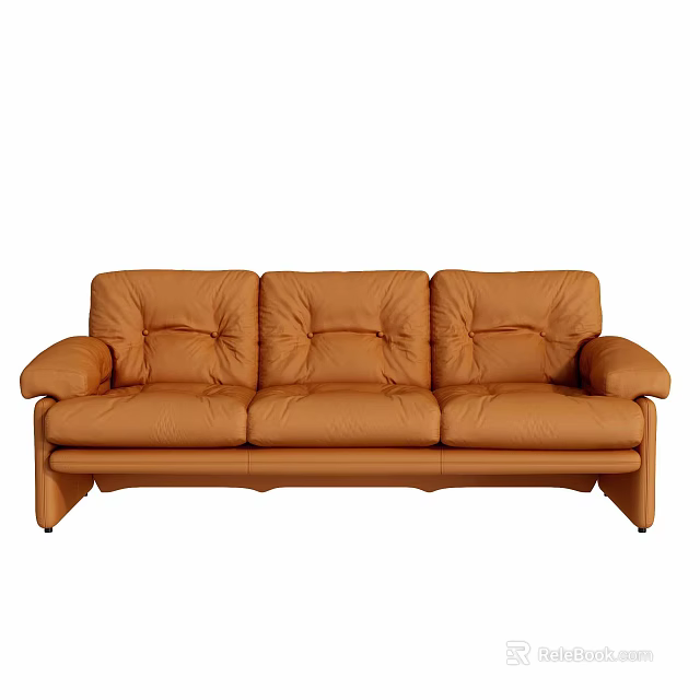 Modern Orange Leather Two Seater Sofa With Tufted Backrest And Wide Armrests 3d model