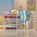 White Grid Wire Shelf Organizing Books Stationery And Folders In Tidy Study Workspace